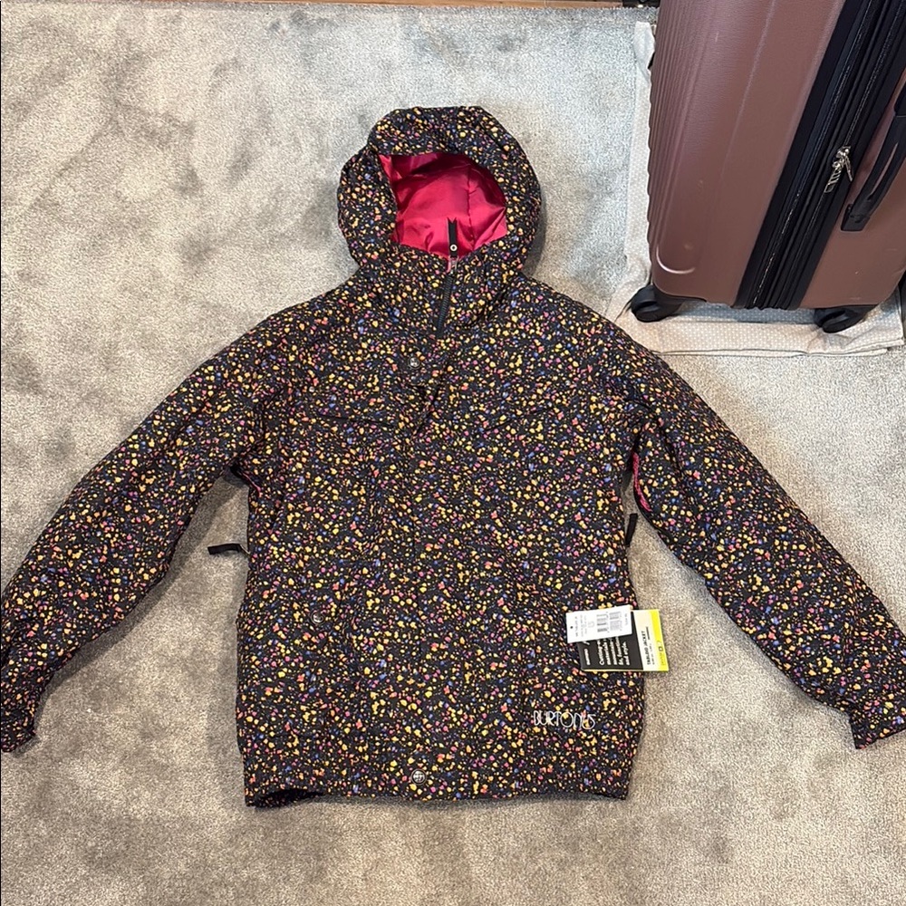 Insulated Women's Black Multicolor Dot Hooded Jacket